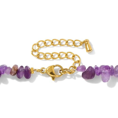 Raw Crystal Necklaces for Women 5-8mm Handmade Natural Stone Necklace Beaded Choker Necklace Healing Crystal Necklace Gemstone Necklace Raw Crystal Beaded Necklace for Her - style: Amethyst