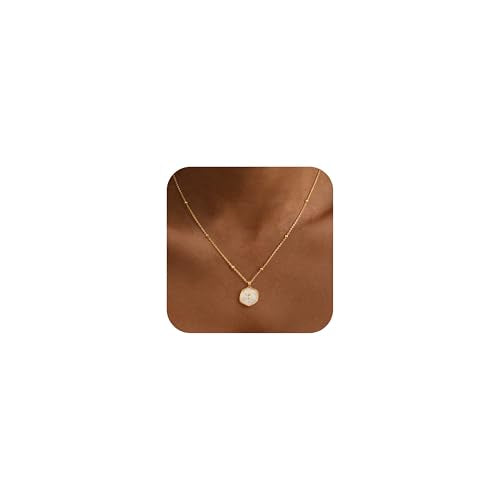 Mothers Day Gifts for Mom Cross Necklace for Women Dainty 14K Gold Plated Cross Coin Necklace Simple Round Disc Pendant Minimalist Cute Charm Everyday Religious Jewelry Gifts - style: bead chain