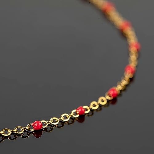UMAOKANG 10 Meters Gold Plated Chains for Jewelry Making Red Enamel Bead Stainless Steel Chain for Women Necklace DIY Craft - color: Gold-Red Enamel