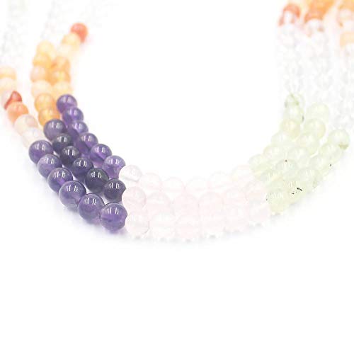 6 8 10 12mm Natural Mixed Carnelian Crystal Amethyst Rose Quartz Prehnite Round Jewelry Loose Gemstone Beads Strand 15" Natural Stone for Necklace Bracelet DIY Design - size: 6mm