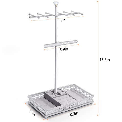 Meangood Jewelry Organizer Stand, 15.6" H Jewelry Tree Display Holder Stand for Bracelets Necklaces Earrings Rings, Gift for Women Girls (Silver) - color: Silver