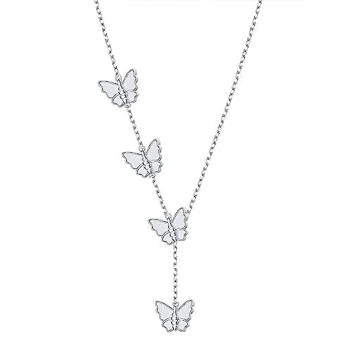 Long Necklace Sterling Silver Larait Bar Y Lariat Long Chain Drop Adjustable Necklace Gift for Her, 30" - style: Long Butterfly Necklace