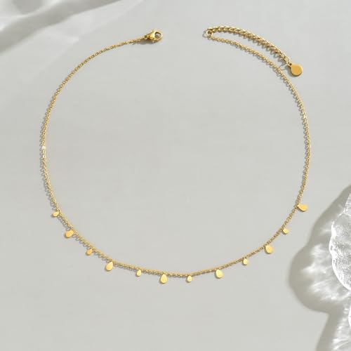 Gold Chain Necklace for Women 18K Gold Plated Dainty Star Cross Heart Cuabn Choker Chains Stainless Steel Trendy Jewelry Christmas Gifts - color: Small Teardrop-Gold