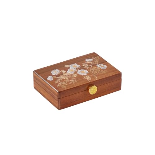 Travel Jewelry Case Small Wood Jewelry Organizer Jewelry Box for Women (Nut-Brown Print A) - color: Nut-Brown Print A