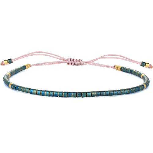 KELITCH Adjustable turquoise bead bracelet single color knitting friendship bracelet fashion jewelry daily wear gift (28 color selection) - color: Dark Green 04O