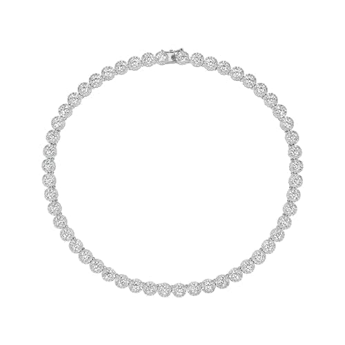 Gemsme 18K White Gold Plated Halo Necklace 5.0mm Round Cubic Zirconia Classic Tennis Necklace - color: White Gold, size: 24 inch