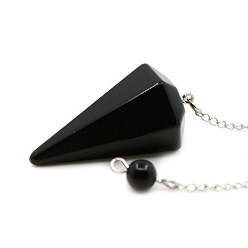 Justinstones Black Agate Gemstone Rock Crystal Hexagonal Pointed Reiki Chakra Pendant Pendulum - color: Black Agate