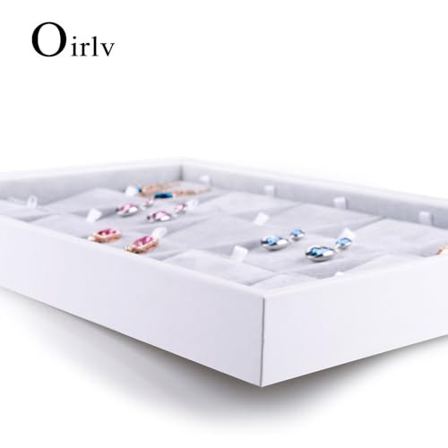 Oirlv Velvet Jewelry Organizer Trays Stackable Showcase Jewelry Display Storage Tray (15 Grids Earrings) - size: 15 Grids Earrings Tray