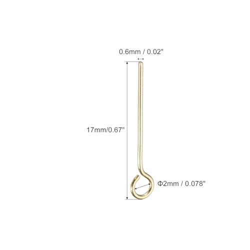 PATIKIL 200Pcs 304 Stainless Steel Jewelry Eye Pins 17mm 22 Gauge Gold Open Eye Pins for Jewelry Making DIY Craft Necklaces Bracelets Earrings - color: Gold, size: 17mm