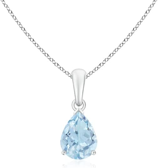 Angara Natural Aquamarine Solitaire Pendant for Women | Pear-Shaped Aquamarine Solitaire Pendant in 14K Solid Gold/Silver/Platinum With 18" Chain | March Birthday, Gemstone Jewelry Gift