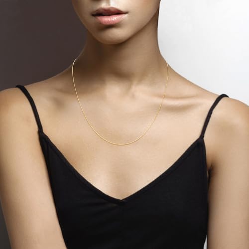 Miabella 925 Sterling Silver, 18K Gold Plated Italian 0.7mm Diamond Cut Round Snake Chain Necklace for Women Made in Italy - color: yellow-gold-plated-silver