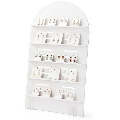 DoubleFill 5 Tier Wooden Earring Display for Vendor Arch Jewelry Display Stand Rack with Adjustable Height for Retail Selling - color: Grey White
