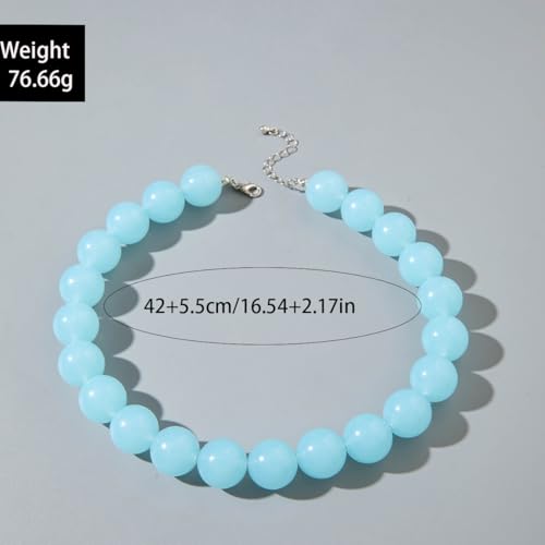 Colorful Chunky Beaded Necklace for Women Acrylic Bead Choker Necklaces Fashion Large Round Beads Necklaces for Women Handmade Summer Jewelry - color: Bule Beaded Necklace