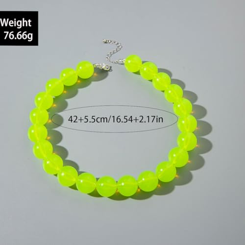Colorful Chunky Beaded Necklace for Women Acrylic Bead Choker Necklaces Fashion Large Round Beads Necklaces for Women Handmade Summer Jewelry - color: Green Beaded Necklace