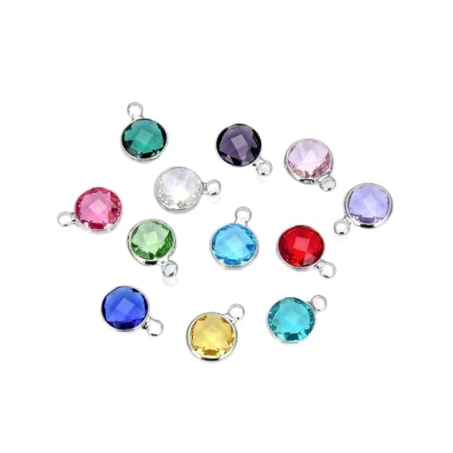 Adabele 5 sets Grade A Mixed Birthstone Charm 10mm Crystal Pendant Drop Bead Sterling Silver Plated (60pcs) For DIY Craft Jewelry Making CCP22 - color: Silver, size: 10mm (39") - 60pcs