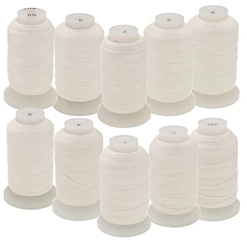 The Beadsmith Pure Silk Cord – White, 10 Assorted Sizes (00, 0, A, B, C, D, E, F, FF, & FF), 1/2 oz Each - color: White, size: Assorted