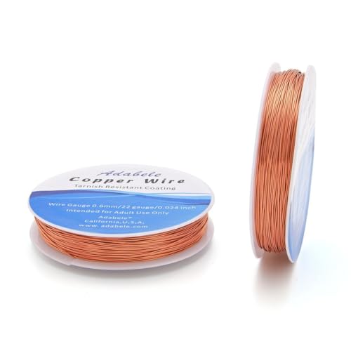 Adabele 124 Feet Premium Tarnish Resistant Round Bare Raw Jewelry Copper Wire Beading Wire Spool Bulk (0.6mm/22 Gauge) for DIY Craft Jewelry Making BF287-6 - color: Copper, size: 0.6mm (22 gauge) wire - 1 Roll