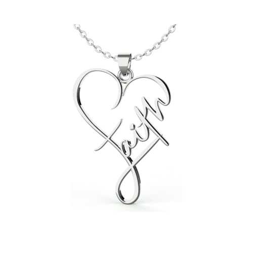 Yocoyee Stainless Steel Faith Pendant Necklace Heart Shaped Word Letter Faith Positive Encouragement Memorial Necklace Gift for Women Friends - color: Silver