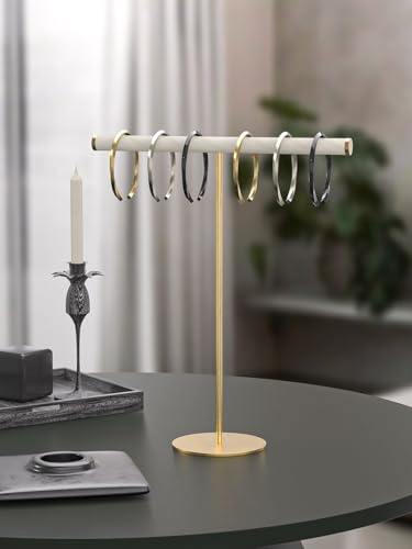 T-Bar Necklace Bracelet Organizer Stand, Velvet Jewelry Hanger Display Stand, Necklace And Bracelet Holder Rack for Men Women (Beige) - color: Beige