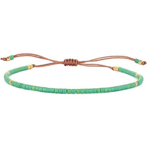 KELITCH Adjustable turquoise bead bracelet single color knitting friendship bracelet fashion jewelry daily wear gift (28 color selection) - color: Green 04M