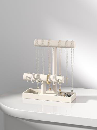 Bracelet and Necklace Holder,Velvet Jewelry Necklace Display Organizer Stand,bracelet Holder for Selling,Bracelet and Necklace Storage Tree (Style 2（Beige）) - style: Style 2（Beige）