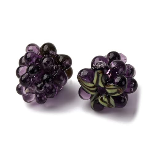 DanLingJewelry 10Pcs 3D Purple Berry Fruit Beads Handmade Lampwork Raspberry Spacer Beads for DIY Jewelry Making Crafts