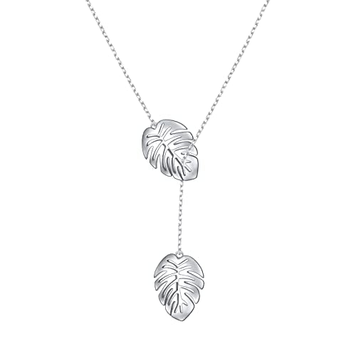 Long Necklace Sterling Silver Larait Bar Y Lariat Long Chain Drop Adjustable Necklace Gift for Her, 30" - style: Long Palm Leaf Necklace