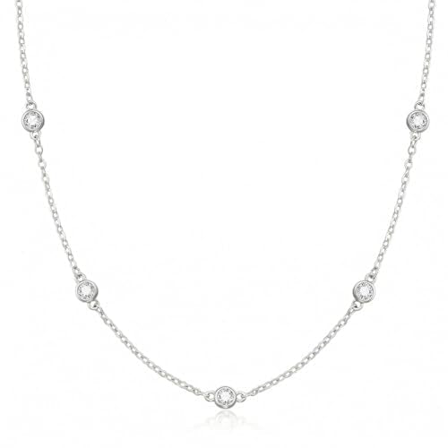Mothers Day Gifts - Dainty Silver Gold Necklaces for Women Cute Station Choker Simulated Diamond Necklace Simple Layering CZ Necklace Trendy Jewelry Gifts - color: Silver, style: 5pcs Round CZ-Cable Chain
