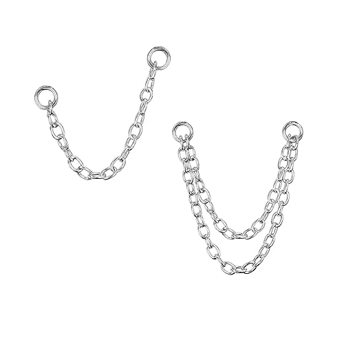 4Pcs Gold Earrings Connector Chains Set for Women, Convertible Dangle Chain for Double Piercings 50mm - color: silver 2pcs