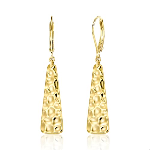 ALEXCRAFT 925 Sterling Silver Dangle Earrings for Women, 14K Gold Plated French Leverback Earrings, Hypoallergenic Lightweight Statement Hammer Square Bar Long Drop Earing for Women Trendy Jewelry - color: GoldA