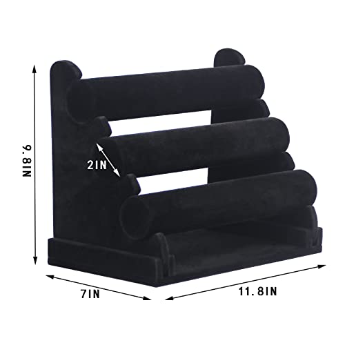 3 Tier Detachable Black Velvet Bracelet Holder, Bracelet Jewelry Display Stand For Selling, Watch Scrunchie Head Ties Rack Organizer For Show (Black Velvet) - color: Black Velvet