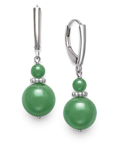 Belacqua Natural Round Gemstone Beaded Dangle Drop Earrings in Sterling Silver, Jade, Aquamarine, Black Onyx or Rose Quartz, Jewelry for Women, 1.5 Inches - Length, Leverback, Gift Box Included - color: Green Jade