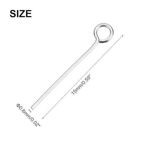 MECCANIXITY 120pcs Stainless Steel Eye Pins 0.6mm/24 Gauge 15mm Earring Flat Headpins for Jewelry Making Supplies Jewelry Findings, DIY Craft, Necklace, Silver