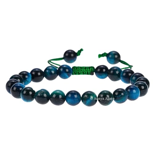 ANAYA AGATE Energy Protection Crystal Handmade Adjustable Bead Bracelet Perfect for Men, Women’s Christmas Gift - Gemstone Healing Stretch Bracelet Pulsera Para Hombre Mujer Stocking Stuffer - color: Blue Tiger Eye