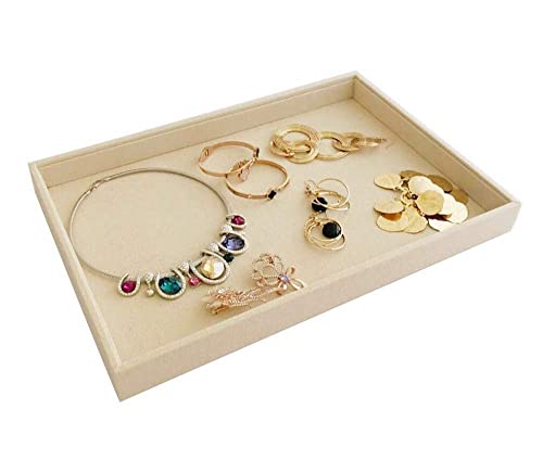 Large Beige Premium Quality Velvet Jewelry Display Box Tray Stackable Practical Trade Show Home Store Open Tray - color: Flat Tray