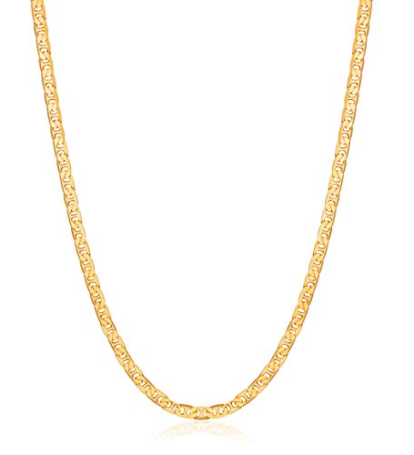 Barzel 18K Gold Plated Mariner Chain Necklace for Women, Flat Marina - Made in Brazil - color: 3.5MM Gold, size: 18 Inches
