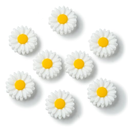 LiQunSweet 10 Pcs White Daisy Flowers Focal Silicone Beads Lovely Spring Floral Rubber Beads for DIY Jewelry Pen Keychain Craft Accessory Decoration - color: White Daisy Silicone Beads_10 Pcs