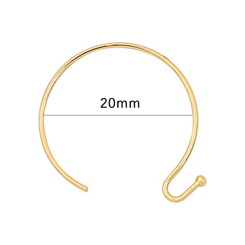 BEADIA 18K Gold Plated Earring Hooks Round 20mm 40pcs for Jewelry Making Findings - size: Round Hooks 20mm