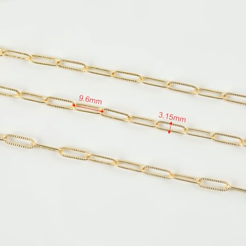 YOUBEIYEE 16.4 Feet Light Gold Embossed Paperclip Chain for Jewelry Making 18K Gold Plated Brass Chain Roll Women Necklace Bracelet DIY Jewelry Supplies - color: Embossed Paperclip
