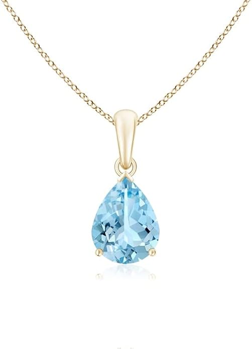 Angara Natural Aquamarine Solitaire Pendant for Women | Pear-Shaped Aquamarine Solitaire Pendant in 14K Solid Gold/Silver/Platinum With 18" Chain | March Birthday, Gemstone Jewelry Gift