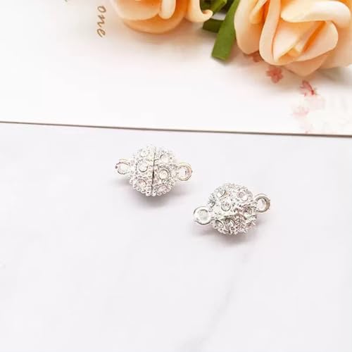10PCS Magnetic Jewelry Clasps, Crystal Ball Connectors, Magnetic Necklace Clasps and Closures Easy-to-Use for Jewelry Closures (Gold+Silver) - color: gold+silver