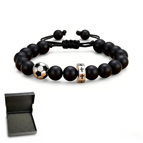 World Cup 2026 Soccer Bracelet for Men, Adjustable Beaded Rope & Leather Soccer Charm Bracelet, Inspirational Sports Jewelry Gift for Soccer Fans with Gift Box - color: Hexagon Cross