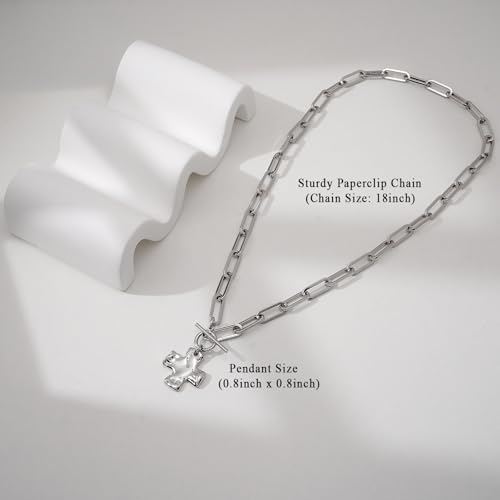 Bheop Chunky Cross Necklace for Women Trendy 14K Gold Silver Layered Statement Cross Pendant Charm Necklace Waterproof Paperclip Herringbone Snake Choker Chain Christian Jewelry Set Gift Non Tarnish - style: SL-Toggle Necklace(0.8 inch Pendant)