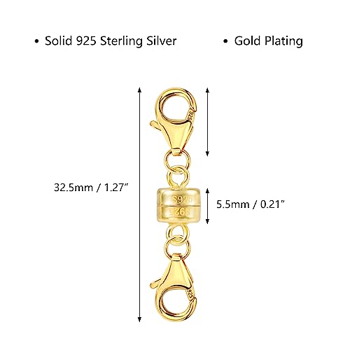 Magnetic Necklace Clasps and Closures 14K Gold Plated 925 Sterling Silver Double Lobster Clasp Magnetic Jewelry Clasps for Necklaces Bracelet - color: C-14K Gold