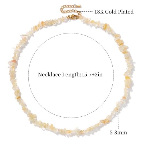 Raw Crystal Necklaces for Women 5-8mm Handmade Natural Stone Necklace Beaded Choker Necklace Healing Crystal Necklace Gemstone Necklace Raw Crystal Beaded Necklace for Her - style: Citrine