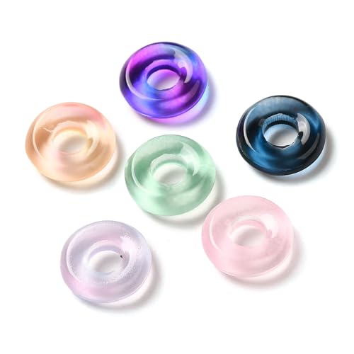 LiQunSweet 50 pcs Mixed Colors 12mm Donut Transparent Glass European Beads Flat Round 5MM Large Hole Spacer Beads for DIY Jewelry Bracelet Necklace Earring Bag Keychain Decor