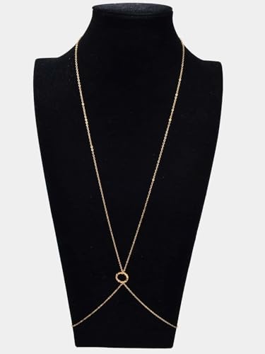 14K Gold Plated Body Chains for Women, Sexy Layered Belly Waist Chain Crossover Bikini Bra Chain, Summer Beach Rhinestone Body Jewelry - style: Gold Circle