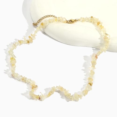 Raw Crystal Necklaces for Women 5-8mm Handmade Natural Stone Necklace Beaded Choker Necklace Healing Crystal Necklace Gemstone Necklace Raw Crystal Beaded Necklace for Her - style: Citrine