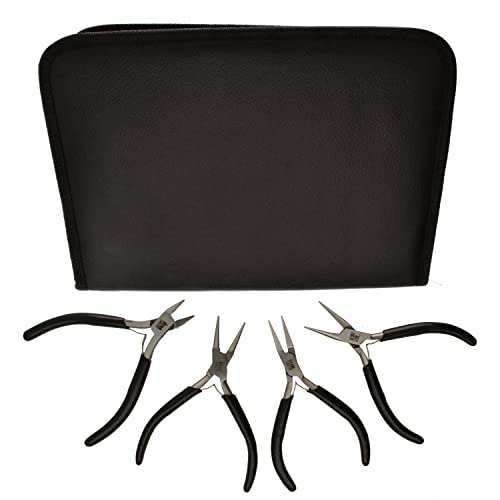 The Beadsmith Slim Line Pliers Set – Extra Fine Tips – 4.5 Inches, 4-Pieces: Round Nose, Chain Nose, Flat Nose & Semi-flush Side Cutter – Leatherette Carrying Case Included – Tools for Jewelry Making - style: Set