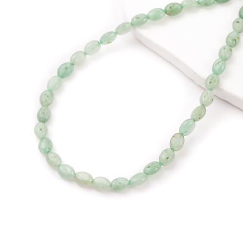 6×8mm Natural Green Aventurine Gemstone Loose Beads Flat Oval Healing Crystal Loose Stone Beads for Jewelry Necklace Bracelet Earring Craft - color: Green Aventurine